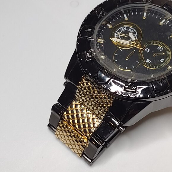 8 Inch Black And Gold Tone Large Analog Watch - Picture 8 of 14